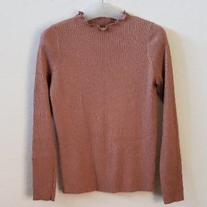 Uniqlo Women's Rose Gold Mock Neck Ribbed Pullover Sweater